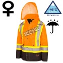 Winter women's orange-black 100% waterproof polyester-polyurethane winter jacket 7 in 1 with reflective stripes