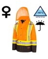 Winter women's orange-black 100% waterproof polyester-polyurethane winter jacket 7 in 1 with reflective stripes