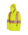 Women's high-visibility yellow waterproof jacket, Pioneer model 5628W, reflective tape, sizes XS to 4XL