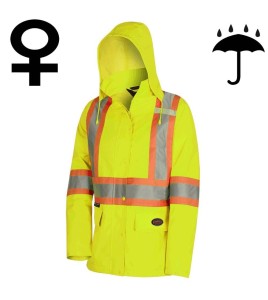 Manteau imperméable pour femme de couleur jaune haute visibilité, Pioneer modèle 5628W, bande réfléchissante, grandeur XS à 4XL