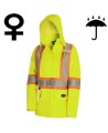 Women's high-visibility yellow waterproof jacket, Pioneer model 5628W, reflective tape, sizes XS to 4XL