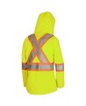 Women's high-visibility yellow waterproof jacket, Pioneer model 5628W, reflective tape, sizes XS to 4XL