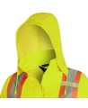 Women's high-visibility yellow waterproof jacket, Pioneer model 5628W, reflective tape, sizes XS to 4XL