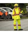 Women's high-visibility yellow waterproof jacket, Pioneer model 5628W, reflective tape, sizes XS to 4XL