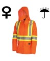 Women's high-visibility orange waterproof jacket, Pioneer model 5626W, reflective tape, sizes XS to 4XL