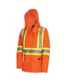 Women's high-visibility orange waterproof jacket, Pioneer model 5626W, reflective tape, sizes XS to 4XL