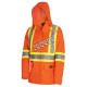 Women's high-visibility orange waterproof jacket, Pioneer model 5626W, reflective tape, sizes XS to 4XL