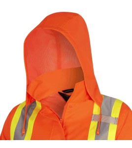 Women's high-visibility orange waterproof jacket, Pioneer model 5626W, reflective tape, sizes XS to 4XL