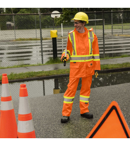 Women's high-visibility orange waterproof jacket, Pioneer model 5626W, reflective tape, sizes XS to 4XL