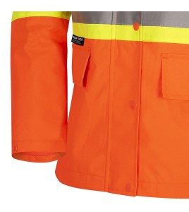 Women's high-visibility orange waterproof jacket, Pioneer model 5626W, reflective tape, sizes XS to 4XL