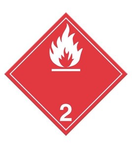 Gaz inflammable, classe 2 placard 10-3/4 po X 10-3/4 po. Utiliser dans le cadre du transport des matières dangereuses.