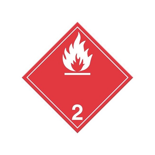 Gaz inflammable, classe 2 placard 10-3/4 po X 10-3/4 po. Utiliser dans le cadre du transport des matières dangereuses.