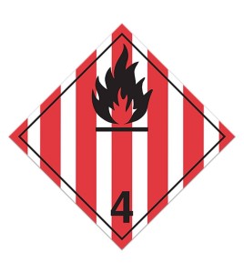 Flammable solids, class 4.1, placard, 10-3/4 in X 10-3/4 in. For transportation of hazardous materials.