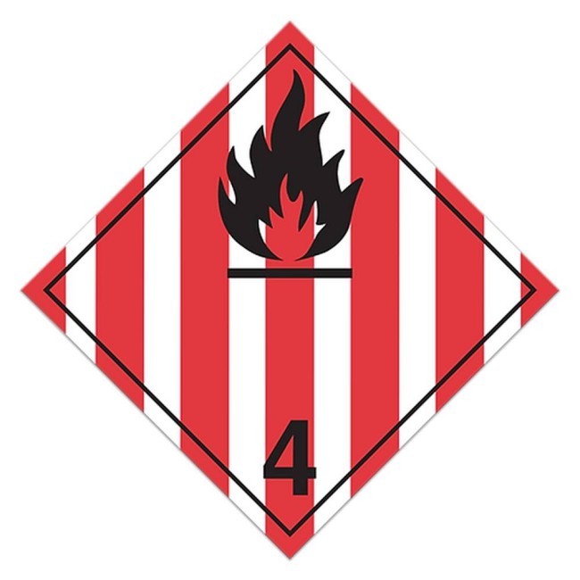 Flammable solids, class 4.1, placard, 10-3/4 in X 10-3/4 in. For transportation of hazardous materials.