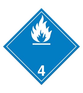 Dangerous when wet, class 4.3, placard 10-3/4 in X 10-3/4 in.