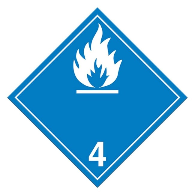 Dangerous when wet, class 4.3, placard 10-3/4 in X 10-3/4 in.