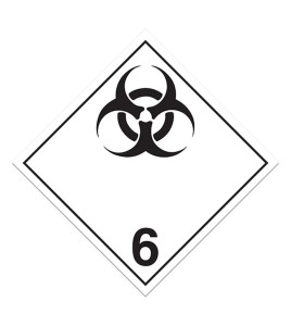 Infectious substances, class 6.2, placard, 10-3/4 in X 10-3/4 in. Use in the transportation of hazardous materials.