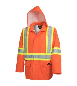 Men's high-visibility orange waterproof jacket, Pioneer model 5626, reflective tape, sizes S to 5XL