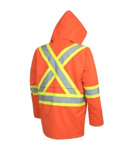 Men's high-visibility orange waterproof jacket, Pioneer model 5626, reflective tape, sizes S to 5XL