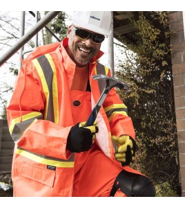 Men's high-visibility orange waterproof jacket, Pioneer model 5626, reflective tape, sizes S to 5XL