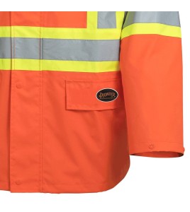 Men's high-visibility orange waterproof jacket, Pioneer model 5626, reflective tape, sizes S to 5XL