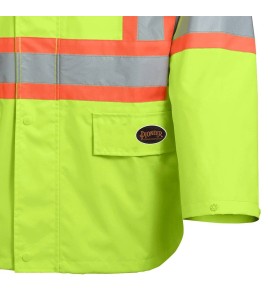 High-visibility yellow waterproof coat, Pioneer model 5628, reflective tape, size S to 5XL