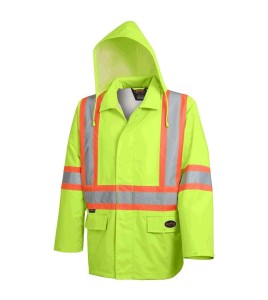 High-visibility yellow waterproof coat, Pioneer model 5628, reflective tape, size S to 5XL