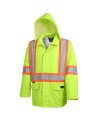 High-visibility yellow waterproof coat, Pioneer model 5628, reflective tape, size S to 5XL