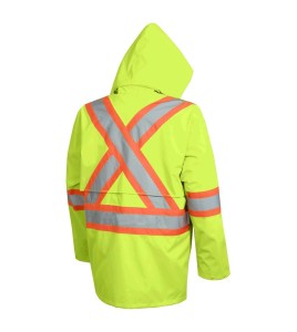 High-visibility yellow waterproof coat, Pioneer model 5628, reflective tape, size S to 5XL