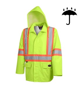 High-visibility yellow waterproof coat, Pioneer model 5628, reflective tape, size S to 5XL