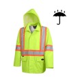 High-visibility yellow waterproof coat, Pioneer model 5628, reflective tape, size S to 5XL