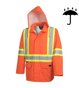 Men's high-visibility orange waterproof jacket, Pioneer model 5626, reflective tape, sizes S to 5XL