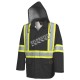 Men's high-visibility black waterproof jacket, Pioneer model 5628BK, reflective tape, sizes S to 5XL