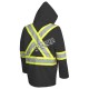 Men's high-visibility black waterproof jacket, Pioneer model 5628BK, reflective tape, sizes S to 5XL