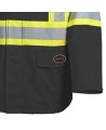 Men's high-visibility black waterproof jacket, Pioneer model 5628BK, reflective tape, sizes S to 5XL