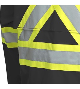 Men's high-visibility black waterproof jacket, Pioneer model 5628BK, reflective tape, sizes S to 5XL