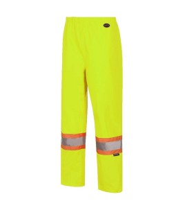 Women's high-visibility yellow waterproof pant, Pioneer model 5629W, reflective tape, sizes XS to 4XL