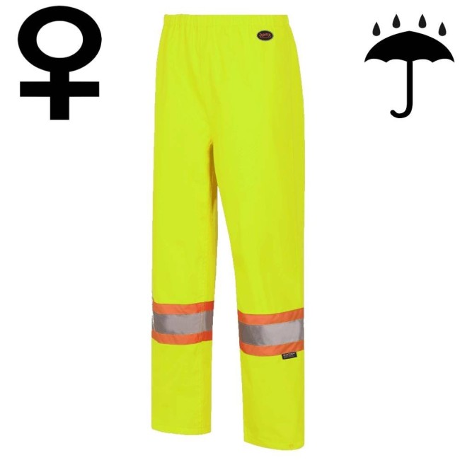 Pantalon imperméable pour femme de couleur jaune haute visibilité, Pioneer modèle 5629W, bande réfléchissante, grandeur XS à 4XL