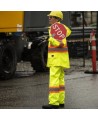 Women's high-visibility yellow waterproof pant, Pioneer model 5629W, reflective tape, sizes XS to 4XL