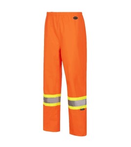 Women's high-visibility orange waterproof pant, Pioneer model 5627W, reflective tape, sizes XS to 4XL