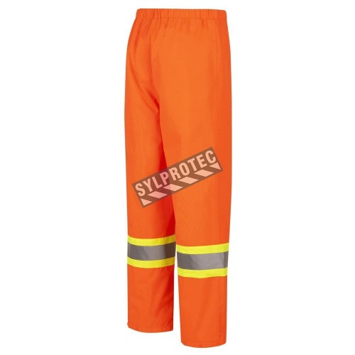 Women&#039;s high-visibility orange waterproof pant, Pioneer model 5627W, reflective tape, sizes XS to 4XL