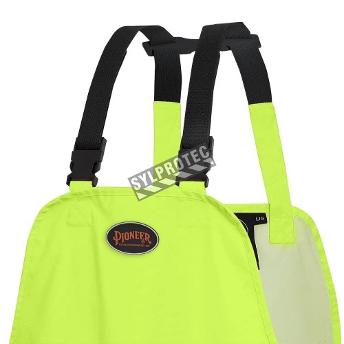 Yellow waterproof bib pants polyester-PU, 300 D with reflective stripes, Pioneer 5629, sizes S to 5XL