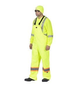 Yellow waterproof bib pants polyester-PU, 300 D with reflective stripes, Pioneer 5629, sizes S to 5XL