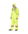 Yellow waterproof bib pants polyester-PU, 300 D with reflective stripes, Pioneer 5629, sizes S to 5XL