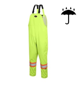 Yellow waterproof bib pants polyester-PU, 300 D with reflective stripes, Pioneer 5629, sizes S to 5XL