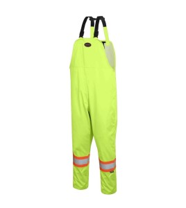 Yellow waterproof bib pants polyester-PU, 300 D with reflective stripes, Pioneer 5629, sizes S to 5XL