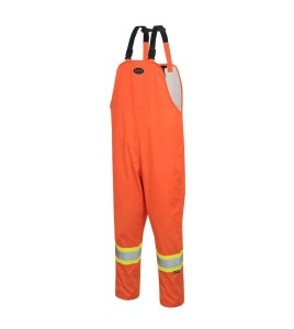 Orange waterproof bib pants polyester-PU, 300 D with reflective stripes, Pioneer 5627, sizes S to 5XL