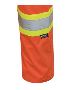 Orange waterproof bib pants polyester-PU, 300 D with reflective stripes, Pioneer 5627, sizes S to 5XL