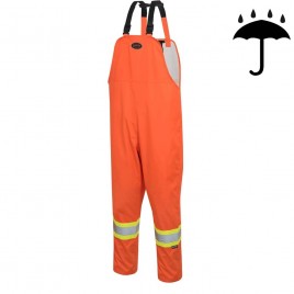 Orange waterproof bib pants polyester-PU, 300 D with reflective stripes, Pioneer 5627, sizes S to 5XL