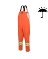 Orange waterproof bib pants polyester-PU, 300 D with reflective stripes, Pioneer 5627, sizes S to 5XL